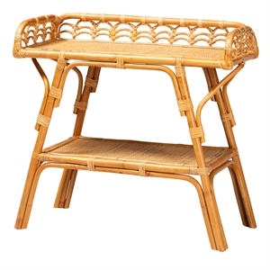 Pemberly Row Modern Bohemian Natural Rattan 2-Tier Console Table