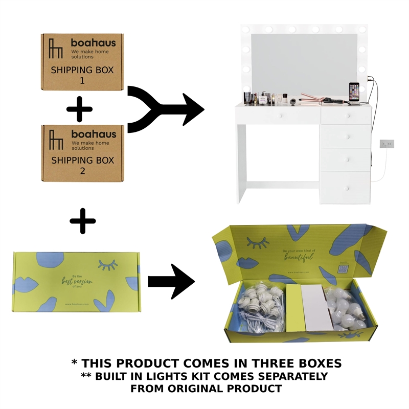 Pemberly Row Vanity Makeup Desk White Basic Knobs Manufactured Wood