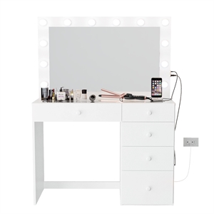 Pemberly Row Vanity Makeup Desk White Basic Knobs Manufactured Wood