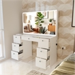 Pemberly Row White Vanity Desk Lights 7 Drawers Mirror Crystal Knobs