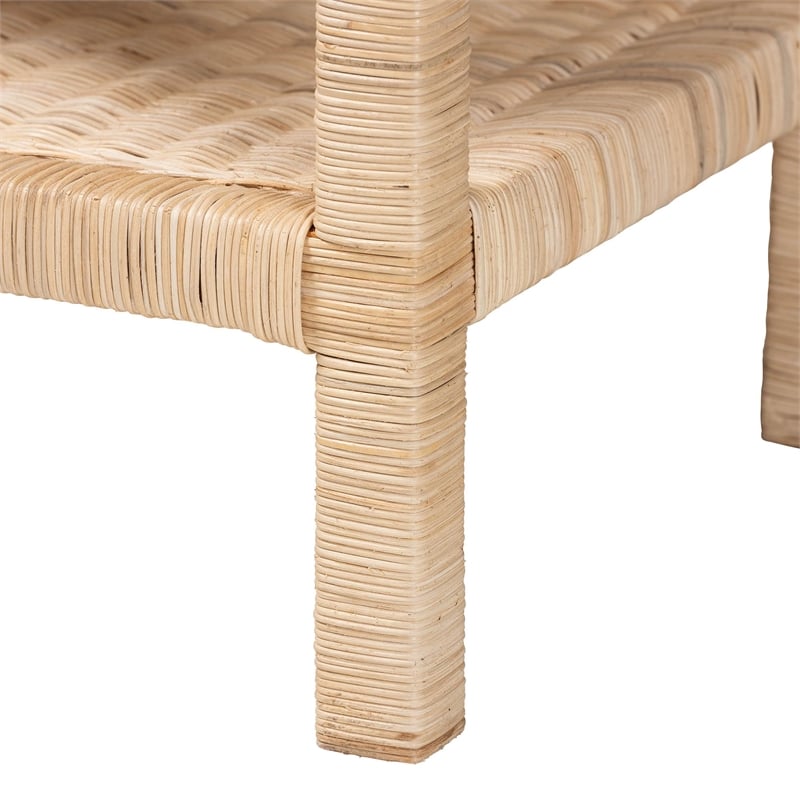 Pemberly Row Bohemian Scallop Natural Rattan and Mahogany Side Table