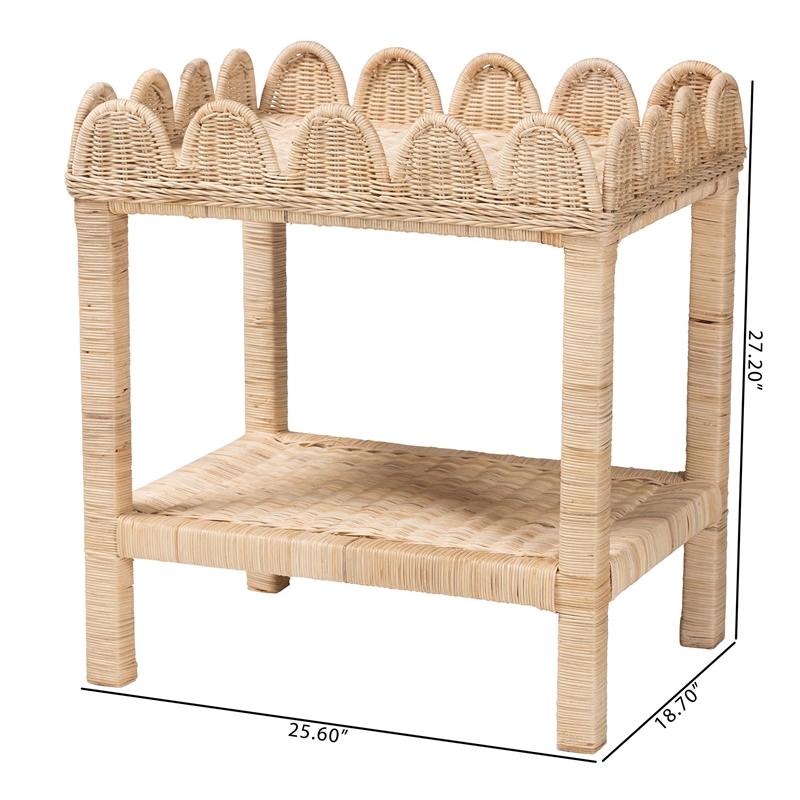 Pemberly Row Bohemian Scallop Natural Rattan and Mahogany Side Table
