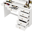 Pemberly Row White Makeup Vanity with 7 Drawers and Mirror Golden Knobs