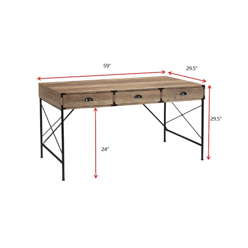 Pemberly Row 3-Drawer Modern Engineered Wood Writing Desk in Rustic Oak