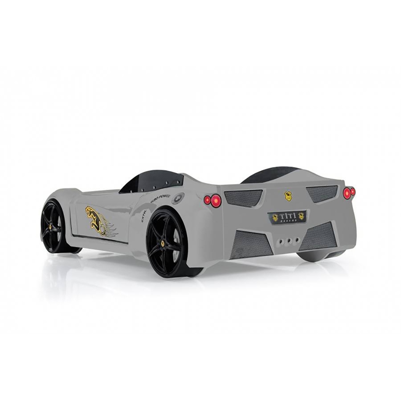 Pemberly Row Modern Wood TT Twin Race Car Bed with Remote Control in Gray
