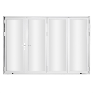 Pemberly Row 120&quot x 96&quot Glass & Aluminum Folding Door with 4 Panels in White
