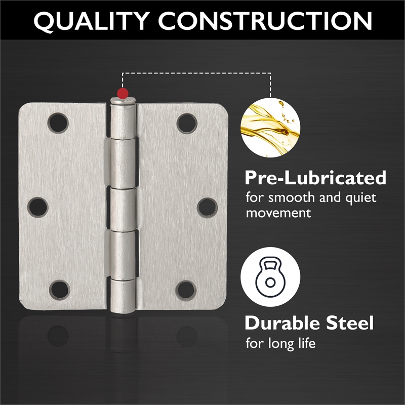 Pemberly Row Stainless Steel Door Hinge in Satin Nickel - 12 Pack
