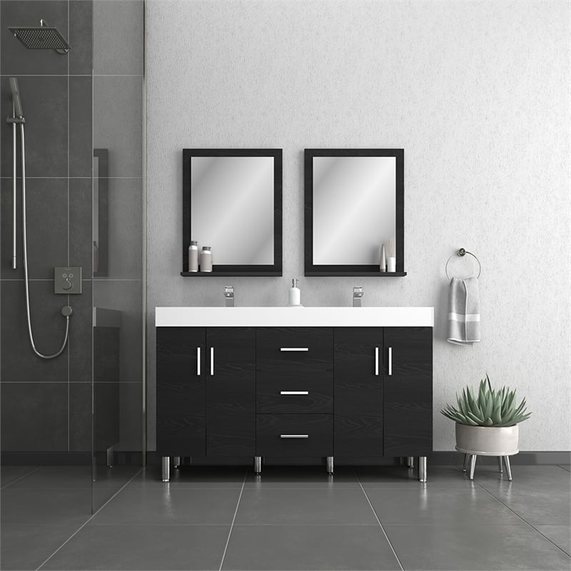 Pemberly Row Modern Engineered Wood Bathroom Vanity in Black