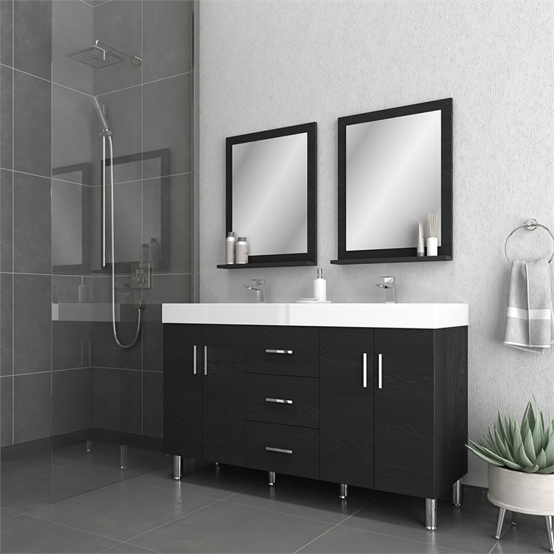 Pemberly Row Modern Engineered Wood Bathroom Vanity in Black