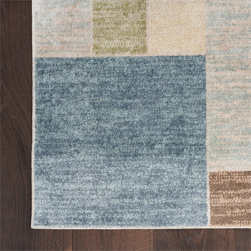 Pemberly Row Machine Washable 10' Runner Blue Green Multicolor Area Rug