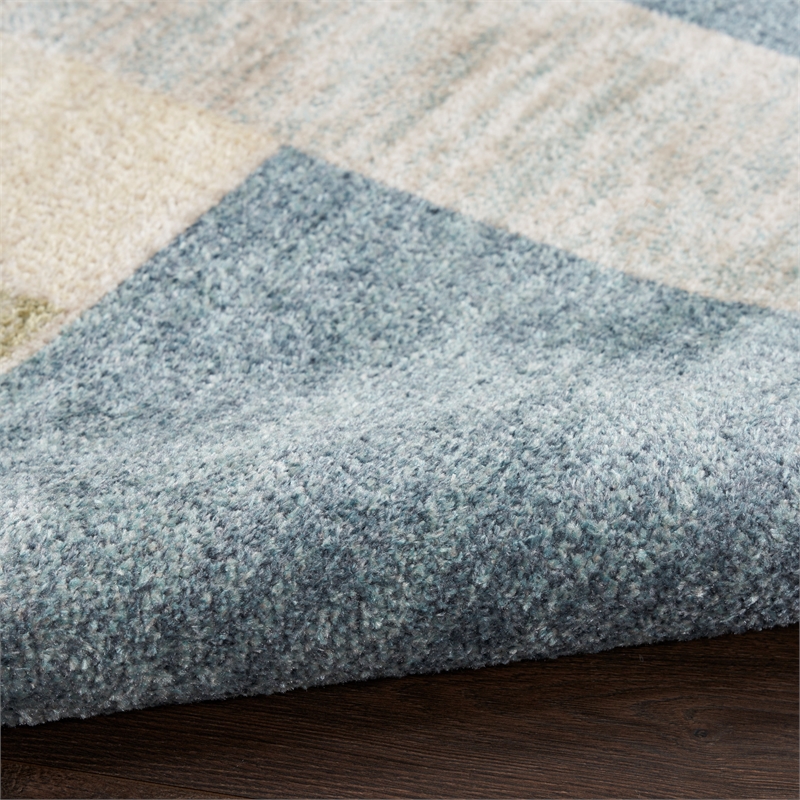 Pemberly Row Machine Washable 10' Runner Blue Green Multicolor Area Rug