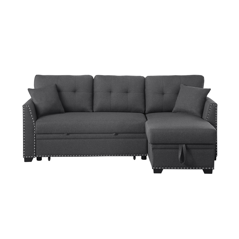 Pemberly Row Sleeper fabric Sofa Sectional w Reversible Storage DARK GRAY