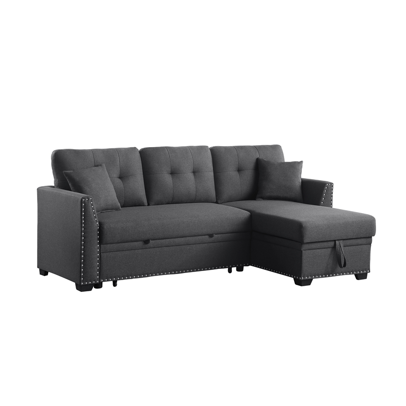 Pemberly Row Sleeper fabric Sofa Sectional w Reversible Storage DARK GRAY