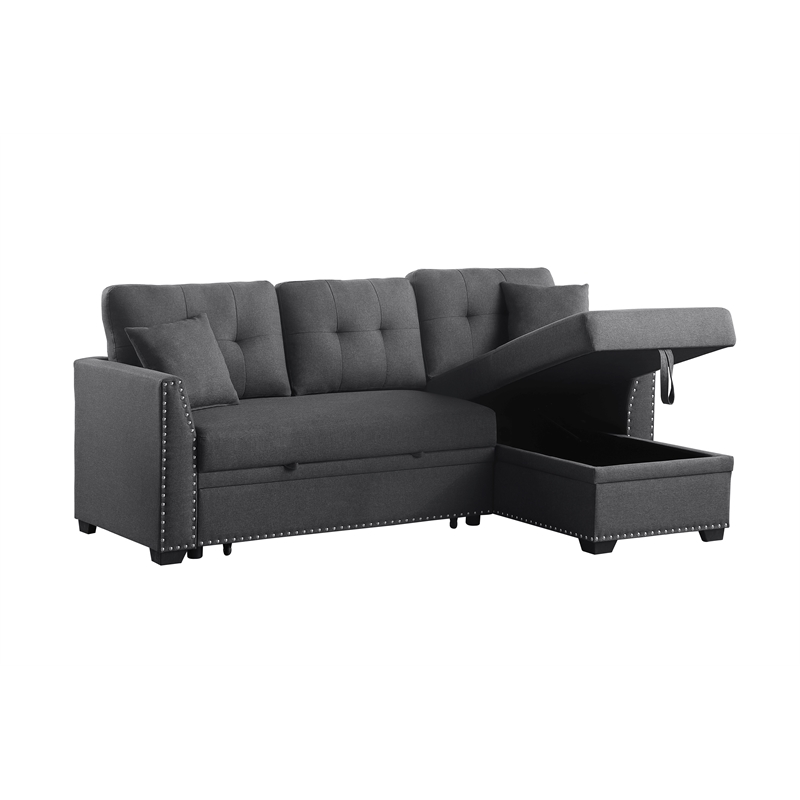 Pemberly Row Sleeper fabric Sofa Sectional w Reversible Storage DARK GRAY