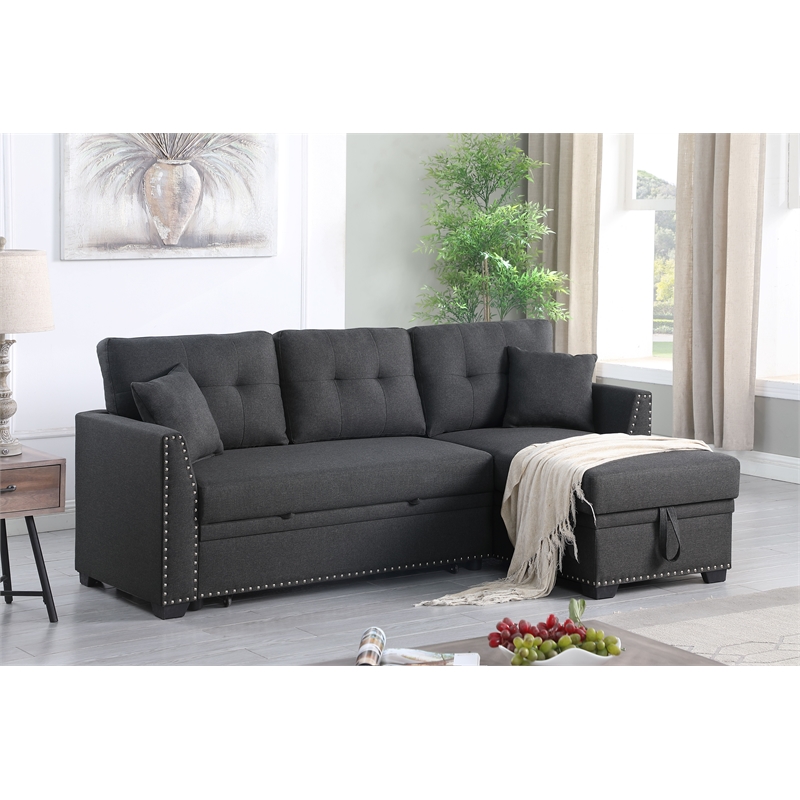 Pemberly Row Sleeper fabric Sofa Sectional w Reversible Storage DARK GRAY