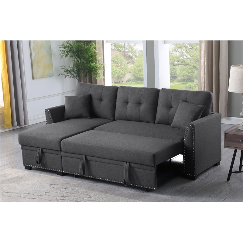 Pemberly Row Sleeper fabric Sofa Sectional w Reversible Storage DARK GRAY