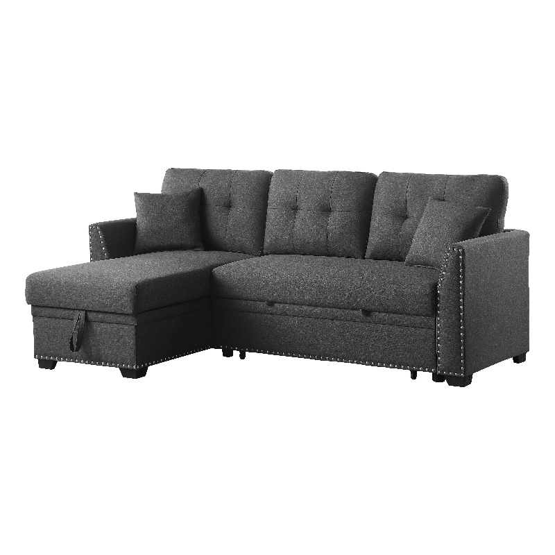 Pemberly Row Sleeper fabric Sofa Sectional w Reversible Storage DARK GRAY