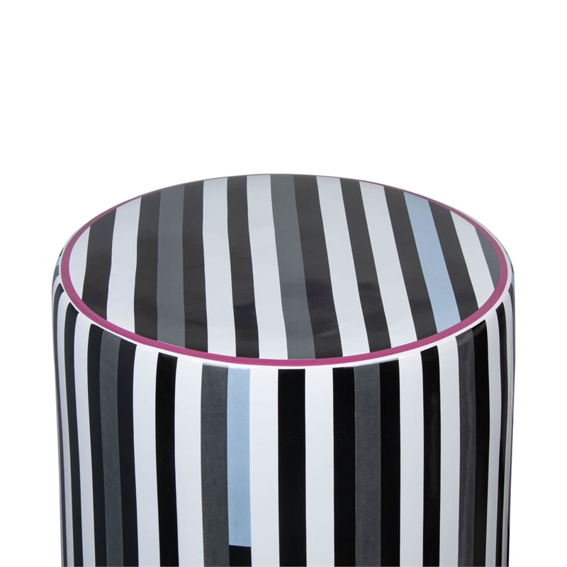 Pemberly Row Ceramic Stool in Modern Black and White Stripes Print