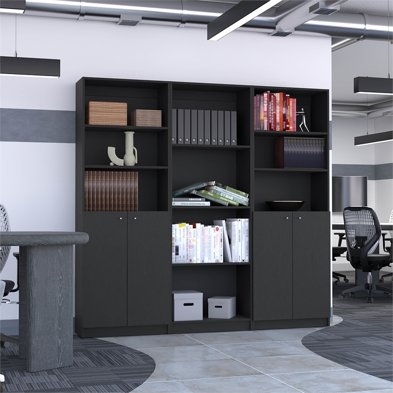 Pemberly Row Modern 3 Piece Living Room Set Black Engineered Wood