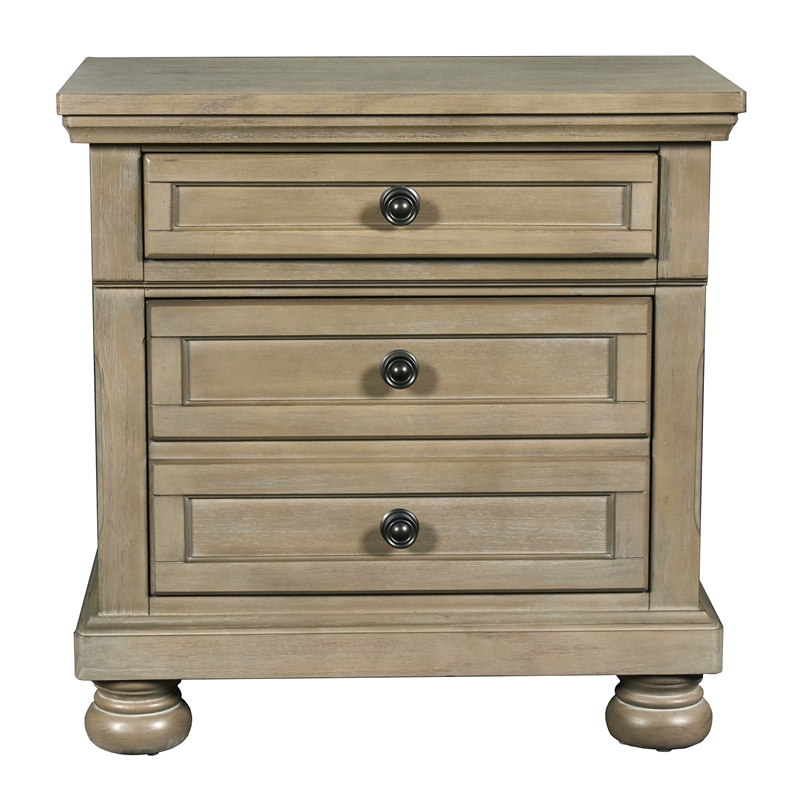 Pemberly Row Contemporary 3-Drawer Wood Nightstand in Pewter