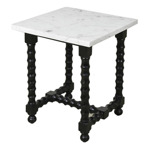 Pemberly Row Marble End Table with Black Wooden Spindle Base