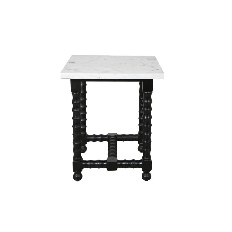 Pemberly Row Marble End Table with Black Wooden Spindle Base