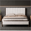 Pemberly Row Modern Upholstered Platform Queen Bed in Cream Fabric