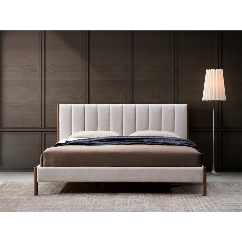 Pemberly Row Modern Upholstered Platform King Bed in Cream Fabric