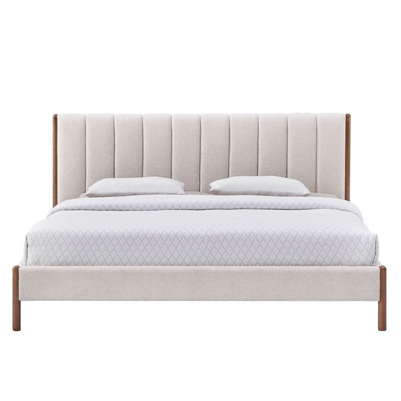 Pemberly Row Modern Upholstered Platform King Bed in Cream Fabric