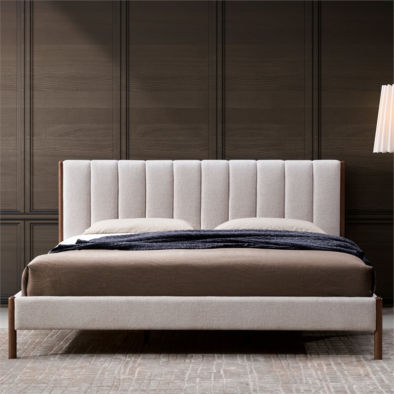 Pemberly Row Modern Upholstered Platform King Bed in Cream Fabric