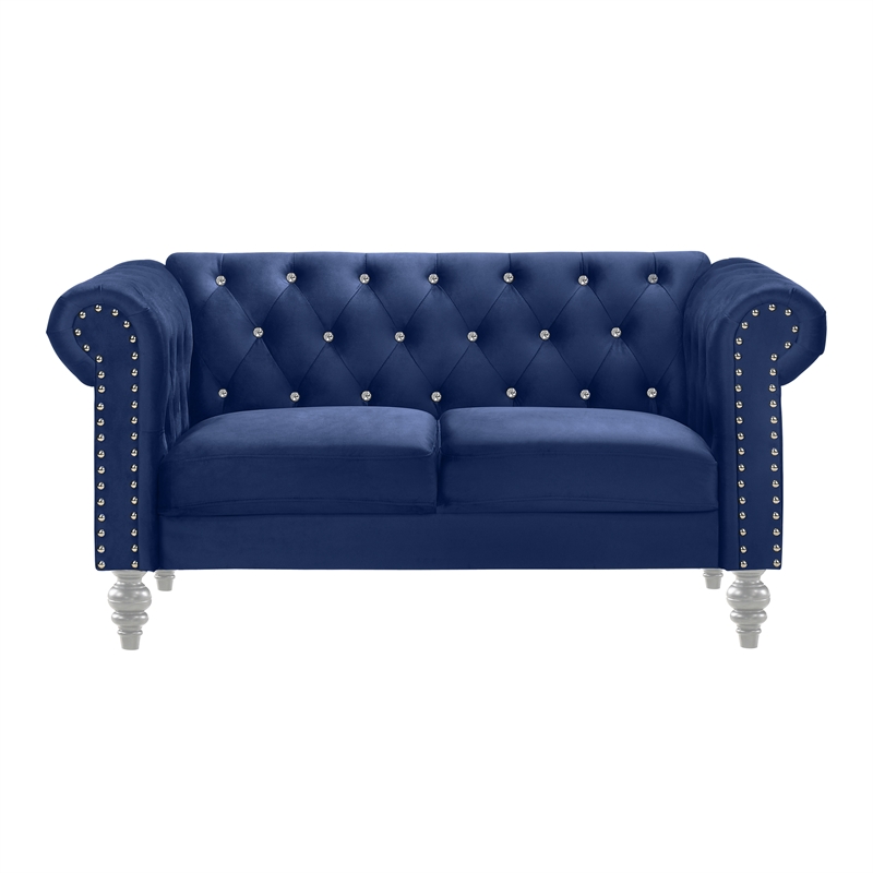 Pemberly Row Modern Crystal Velvet Fabric Loveseat in Royal Blue