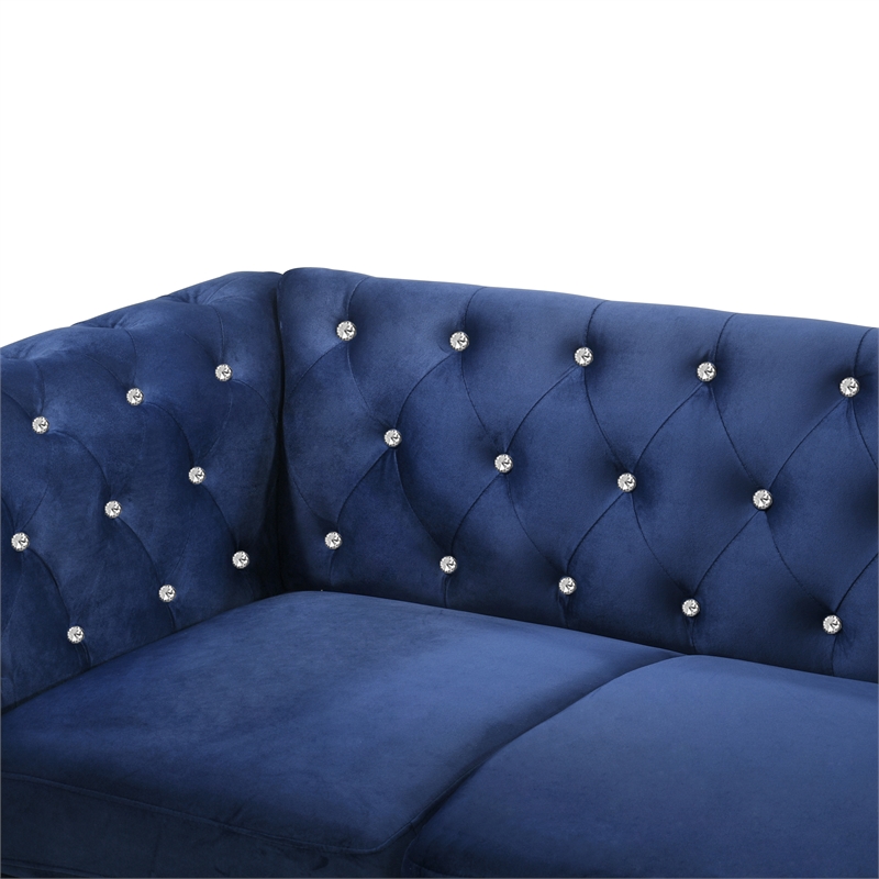 Pemberly Row Modern Crystal Velvet Fabric Loveseat in Royal Blue