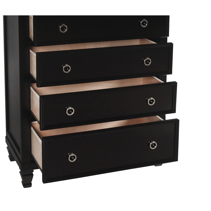Pemberly Row 5-Drawer Transitional Wood Chest in Black Finish