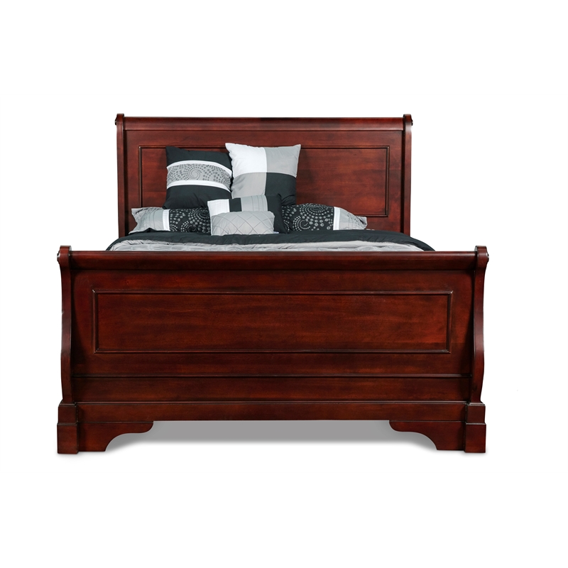 Pemberly Row Contemporary Wood Full Bed in Bordeaux Cherry Finish