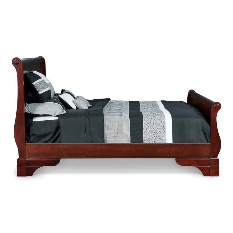 Pemberly Row Contemporary Wood Full Bed in Bordeaux Cherry Finish