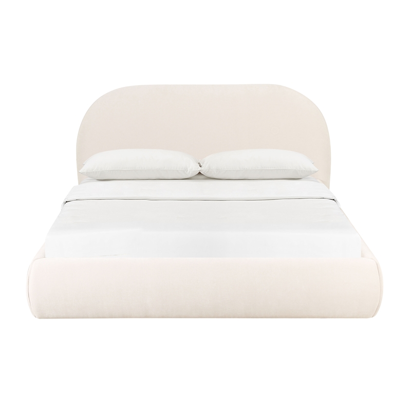 Pemberly Row Modern Upholstered Modern Velvet Queen Bed in Cream