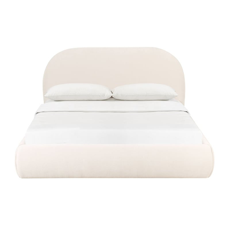 Pemberly Row Modern Upholstered Modern Velvet King Bed in Cream