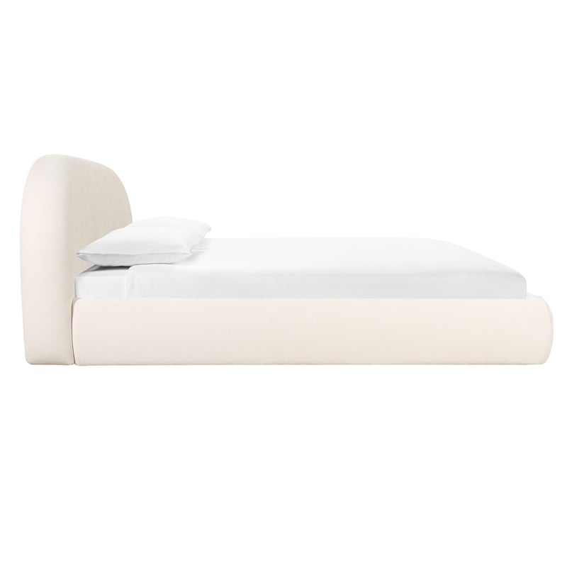 Pemberly Row Modern Upholstered Modern Velvet King Bed in Cream