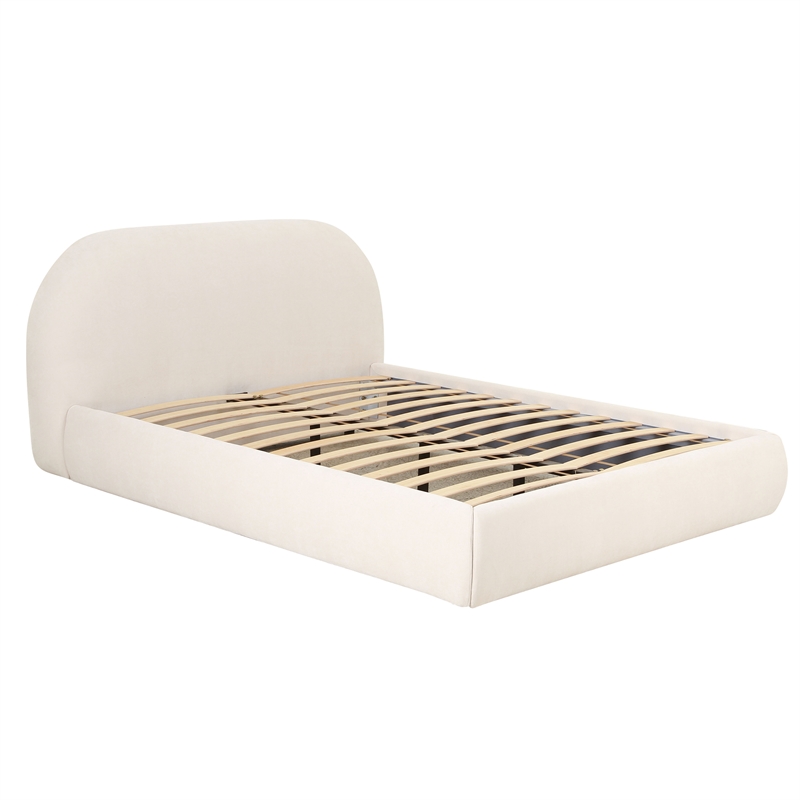 Pemberly Row Modern Upholstered Modern Velvet King Bed in Cream