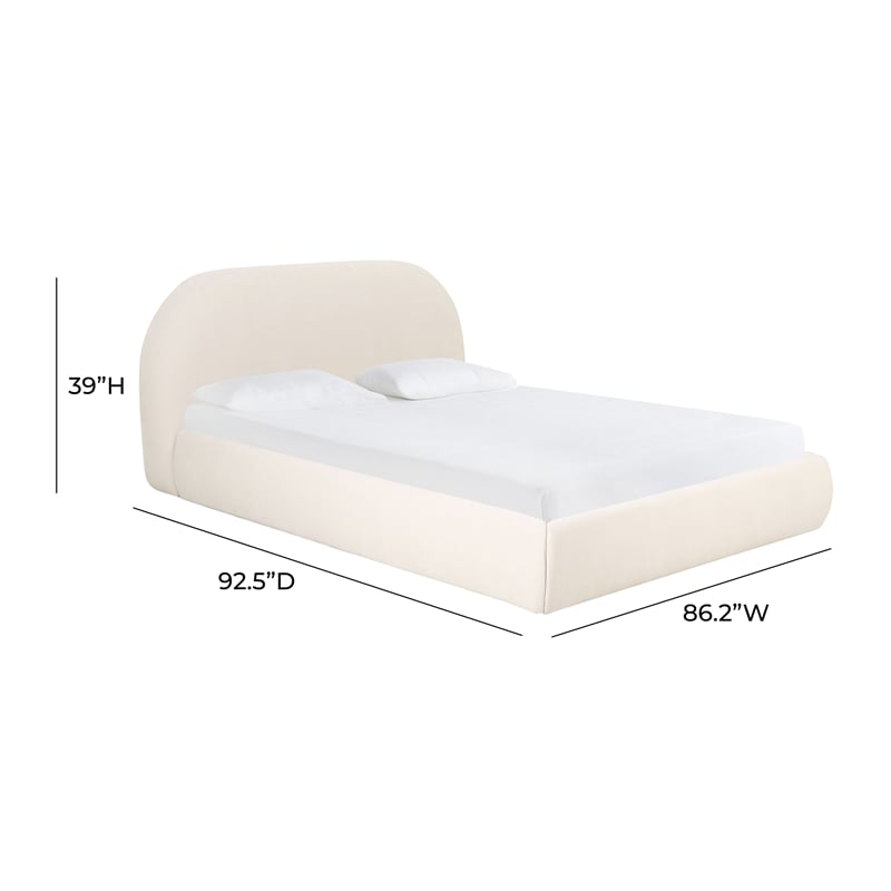 Pemberly Row Modern Upholstered Modern Velvet King Bed in Cream