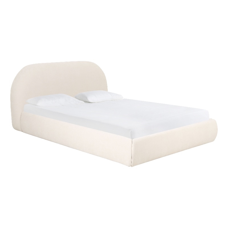 Pemberly Row Modern Upholstered Modern Velvet King Bed in Cream