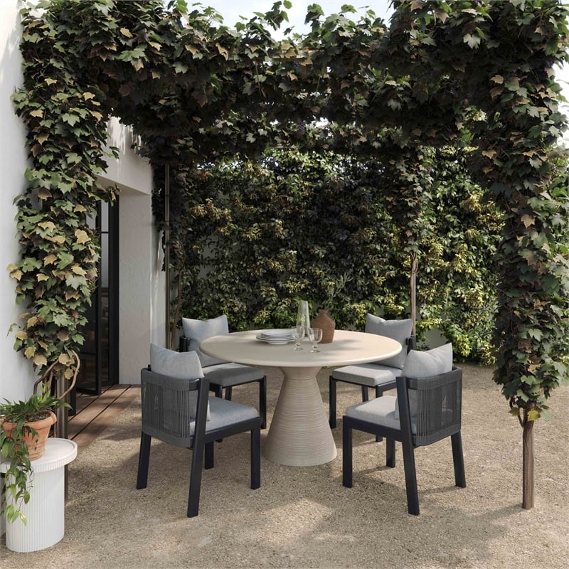 Pemberly Row Indoor / Outdoor Round Stone Dining Table in Beige