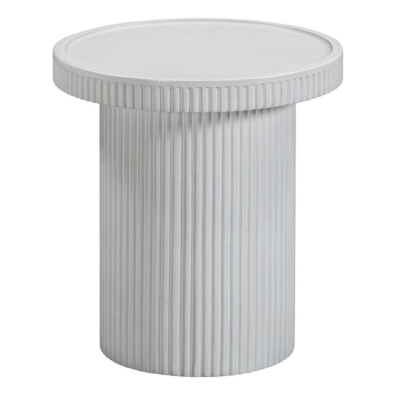 Pemberly Row Contemporary Concrete Side Table in White Finish