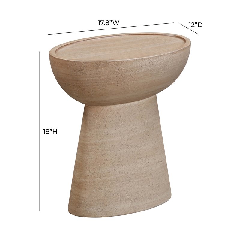 Pemberly Row Indoor / Outdoor Eclipse Faux Travertine Stone Side Table in Beige