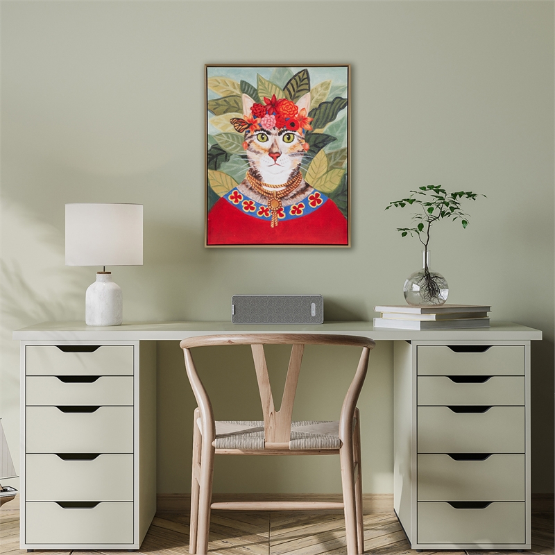 Pemberly Row Bohemian Cat In Forest Wood Wall Art in Multi-Color