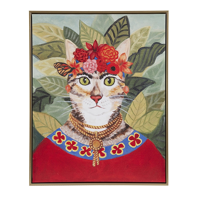 Pemberly Row Bohemian Cat In Forest Wood Wall Art in Multi-Color