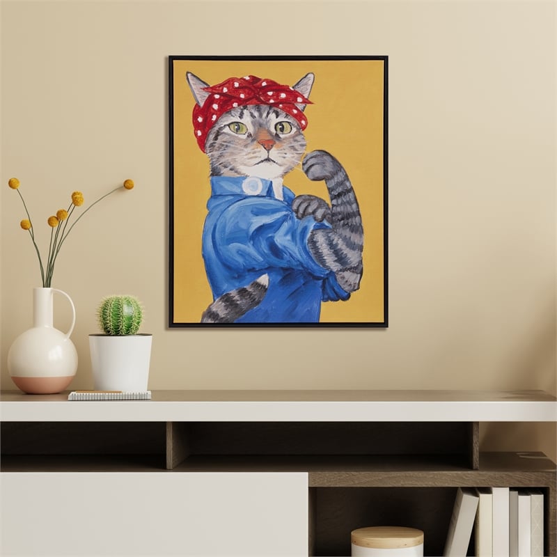 Pemberly Row Pet Portrait Rosie the Feline Wood Canvas Wall Art in Multi-Color