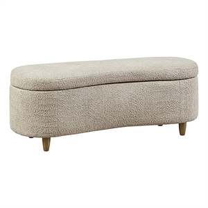 Pemberly Row 18&quot Boucle Flip Top Solid Wood & Fabric Storage Bench in Taupe