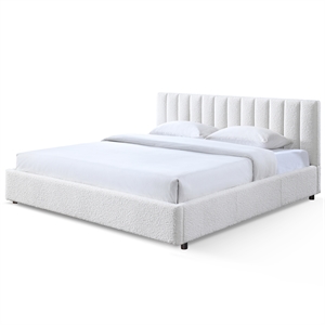 Pemberly Row Upholstered Platform King Bed in White Boucle Fabric