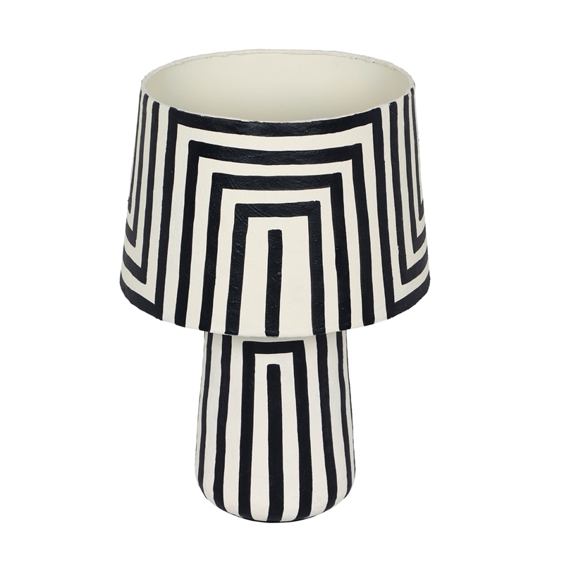 Pemberly Row Contemporary Black Striped Papier Mache Table Lamp